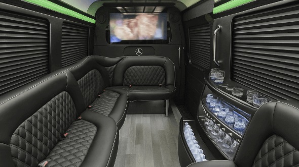 Interior of Charter Bus Company Milwaukee's 14 Passenger Sprinter Limousine in Milwaukee