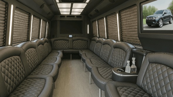 Interior of Charter Bus Company Waukesha's 25 Passenger Party Bus in Waukesha